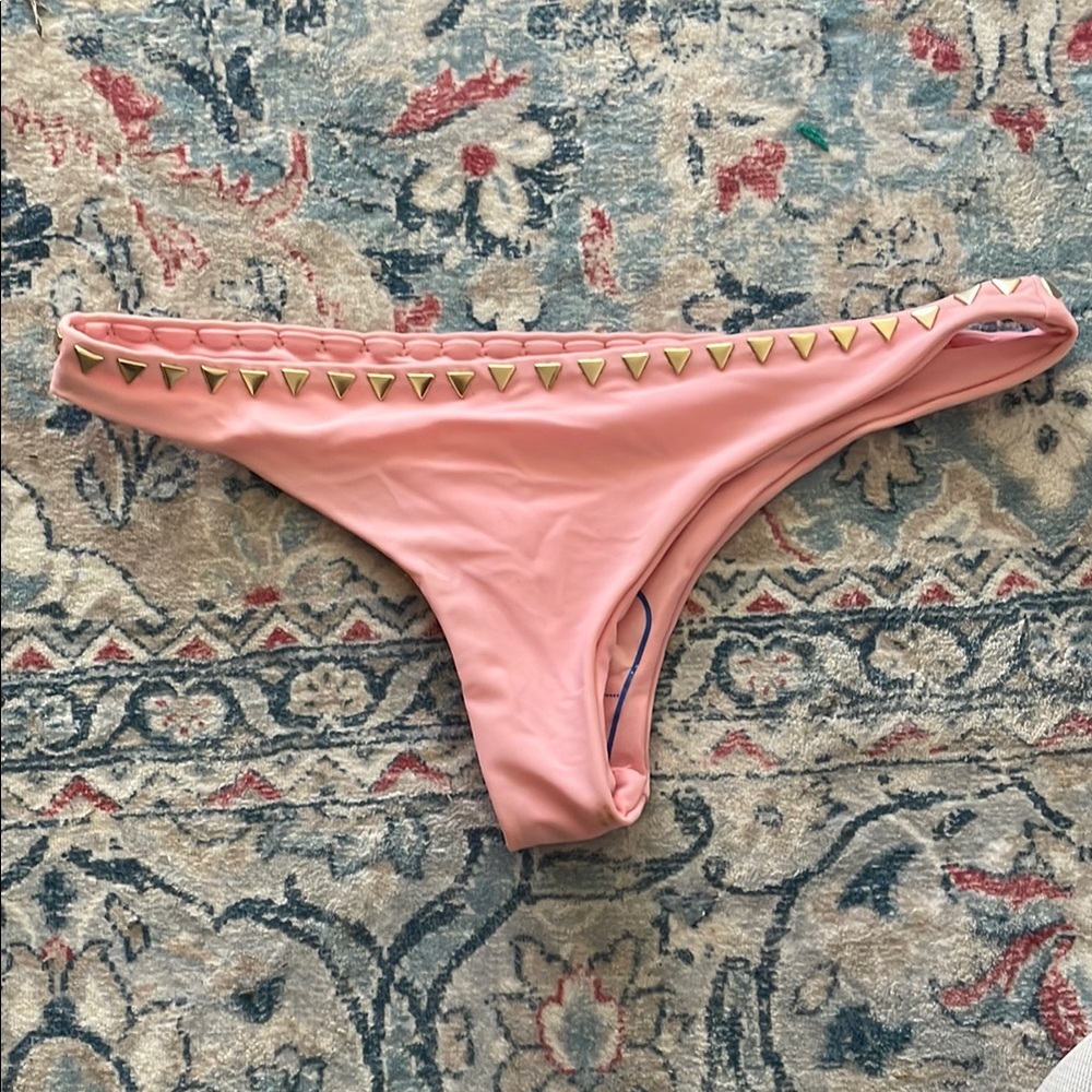 Pink Bikini Bottom with Gold Accents